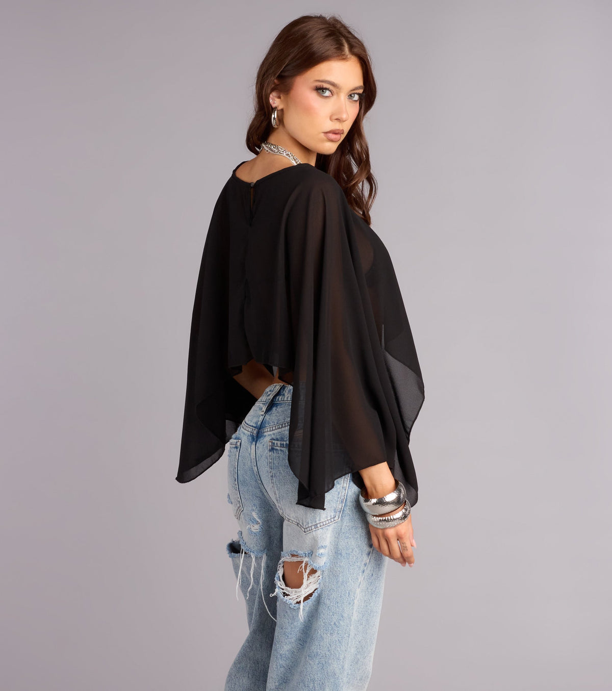 Midnight Air Sheer Mesh Poncho