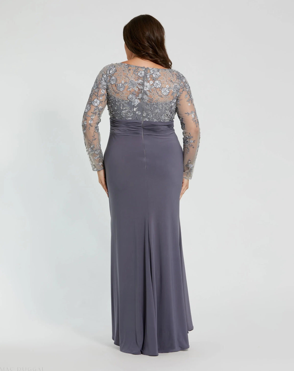 Gray Embroidered Top Jersey Skirt Gown (Plus)