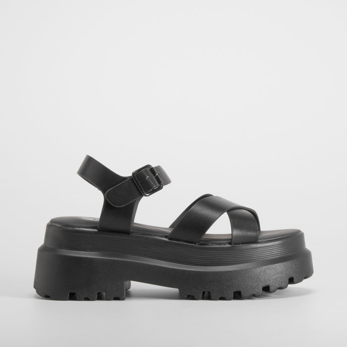 Sandalia cruzada chunky negra NYC