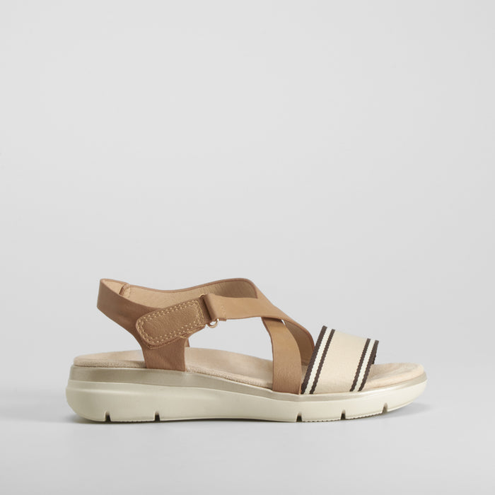 Sandalia tira nylon rayas marrón COMFEET