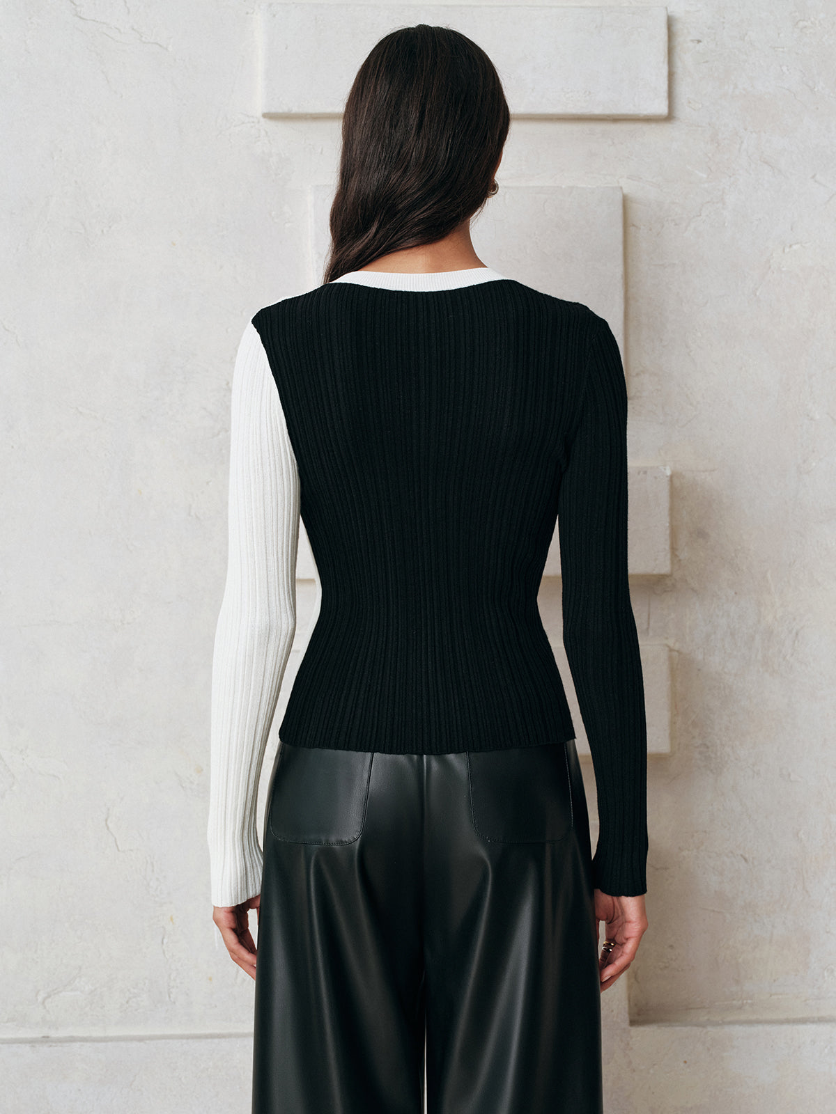 Asymmetric Color-Block Ribbed Sweater