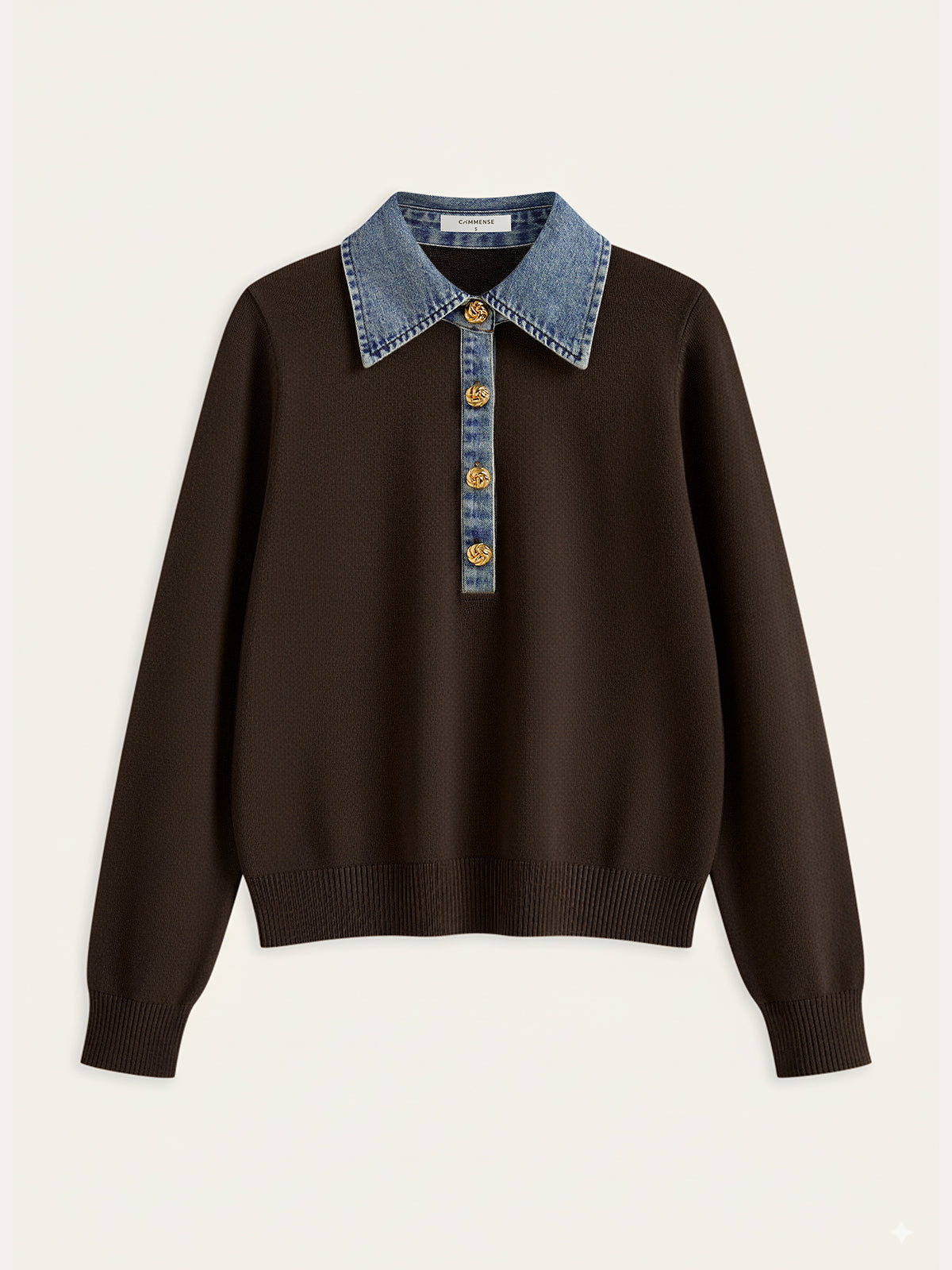 Denim Collar Wool Blend Knit Top