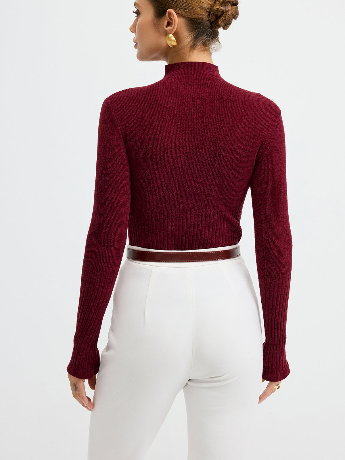 Slim Fit Mock Neck Ribbed Knit Top