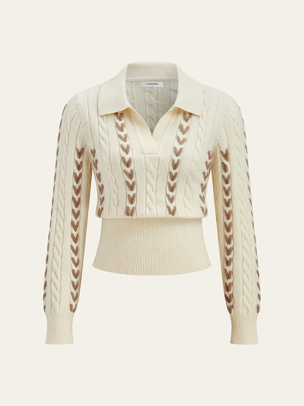 Contrast Stitched Cable Knit Polo Sweater