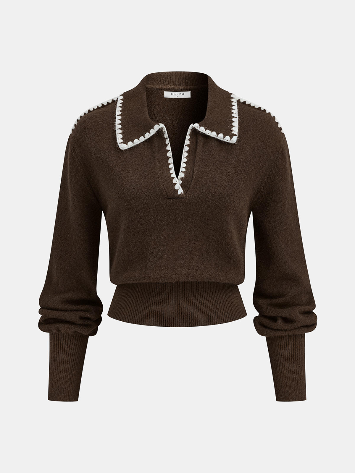 Contrast Embroidered Trim Polo Sweater