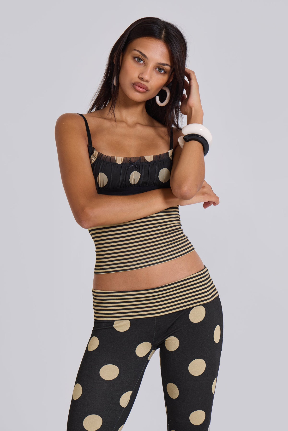 Lola Ruched Cami Top in Polkadot Stripe
