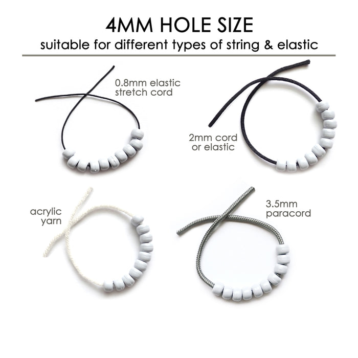 pony beads used with different thicknesses of stringing materials