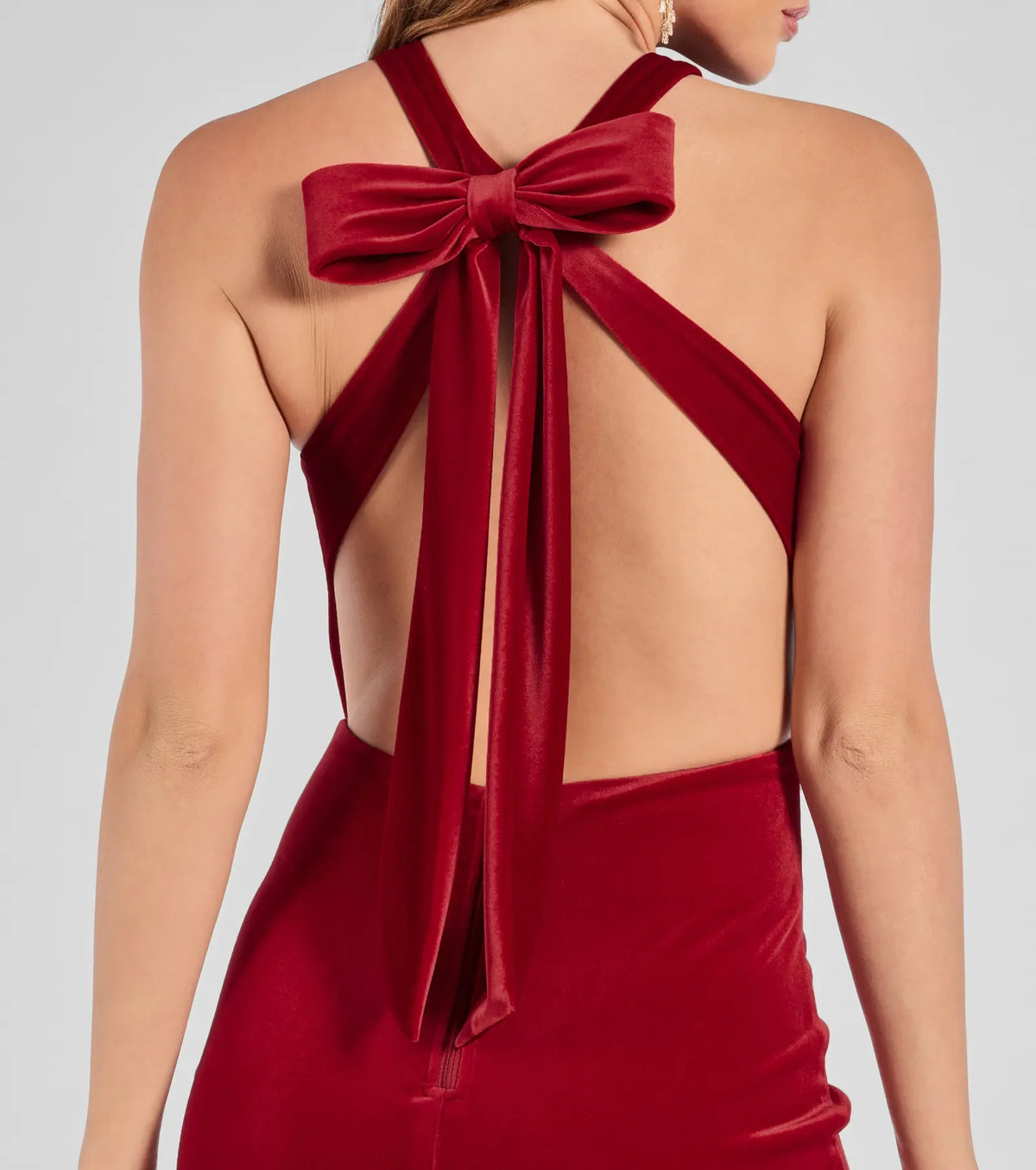 Cailin Velvet Open Back And Bow Mini Dress