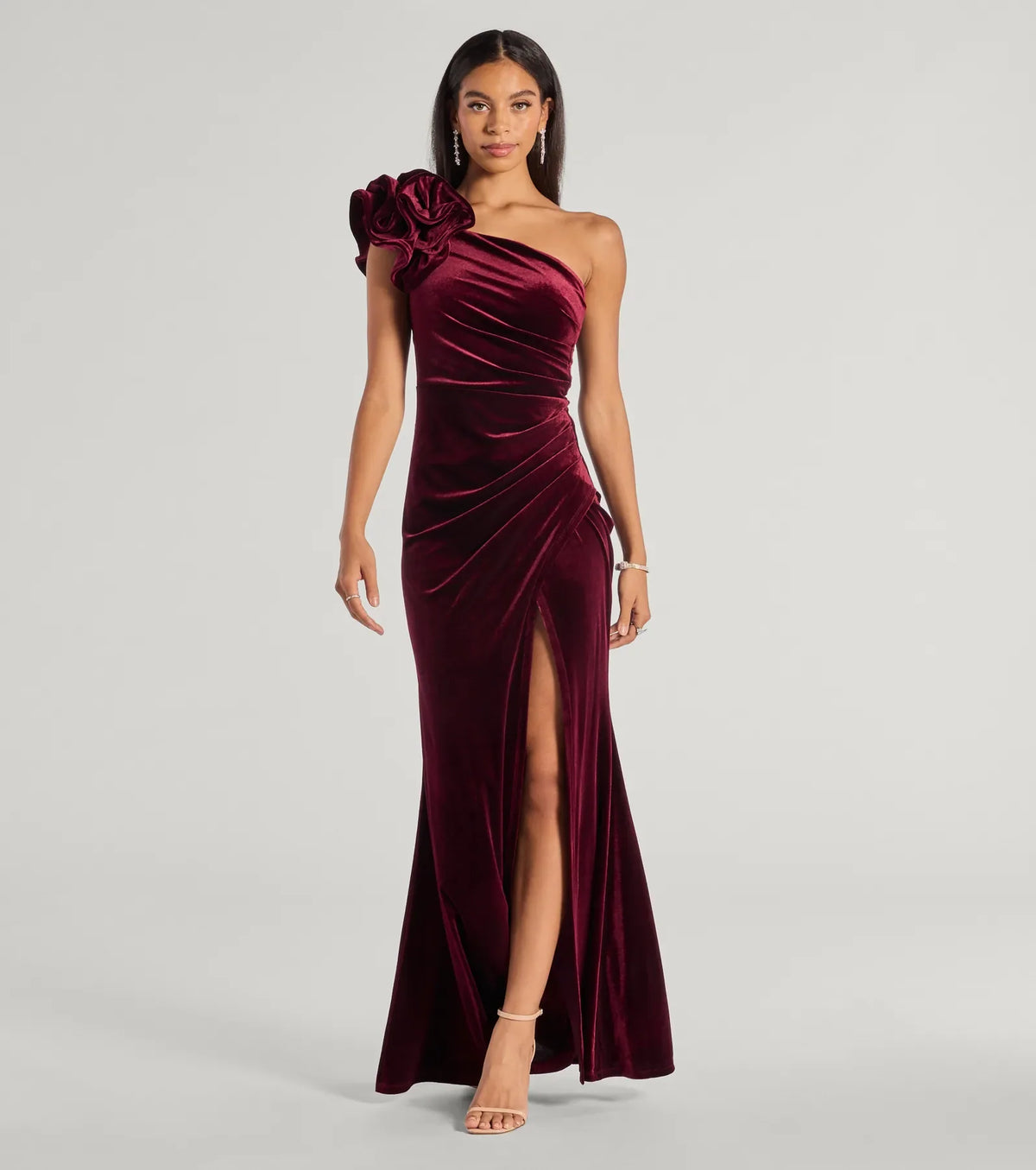 Freida Velvet Ruffled One-Shoulder Formal Dress