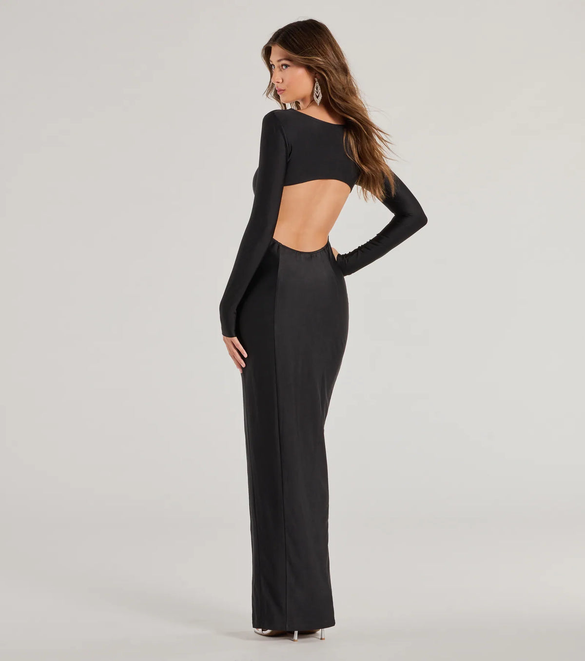Veda Cutout Long Sleeve Column Formal Dress