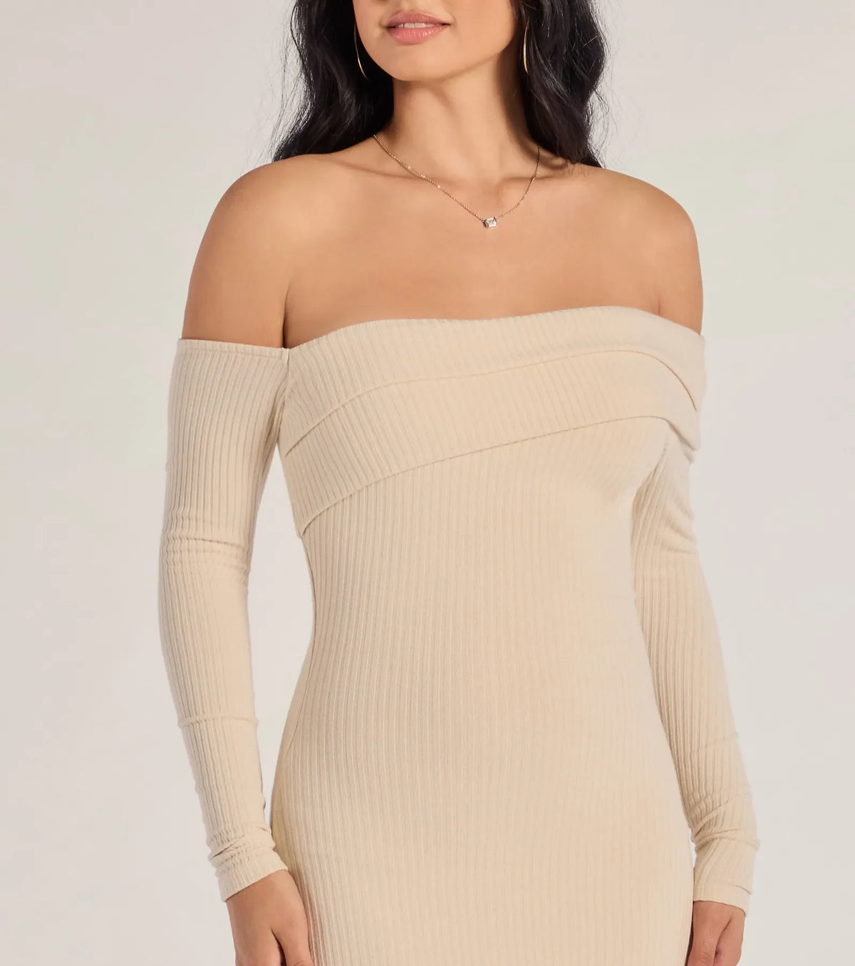 Sharp Lines Asymmetrical Long Sleeve Midi Dress