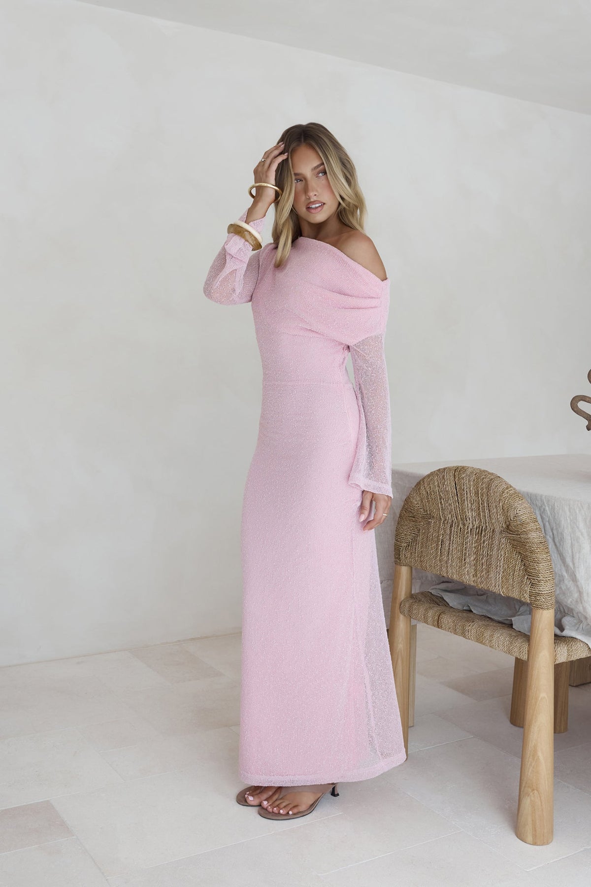 Cool Daze Long Sleeve Knit Maxi Dress Pink