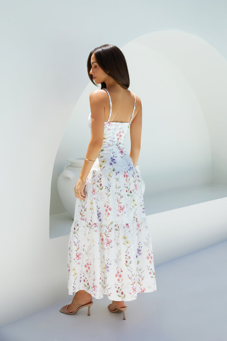 Luminous Field Floral Maxi Dress White