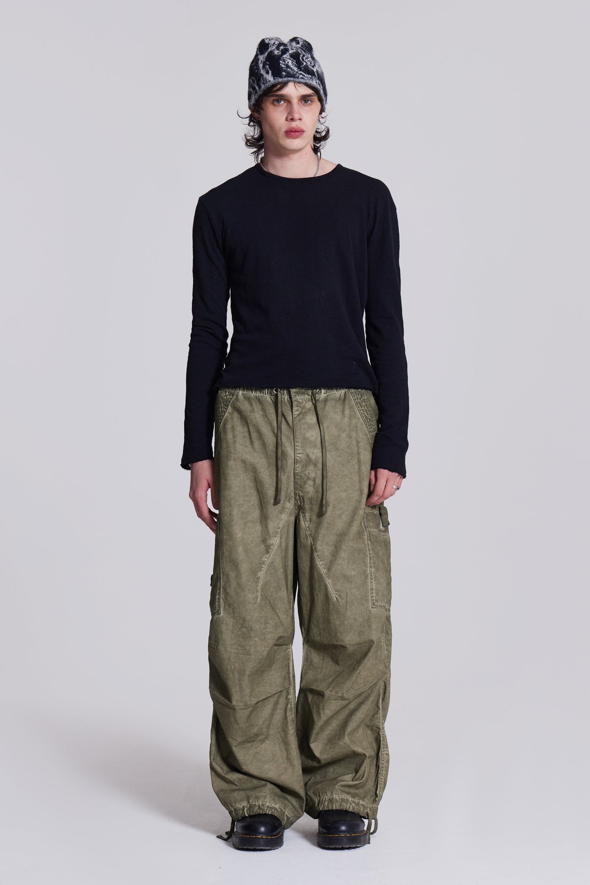 Khaki Oil Wash Parachute Pants