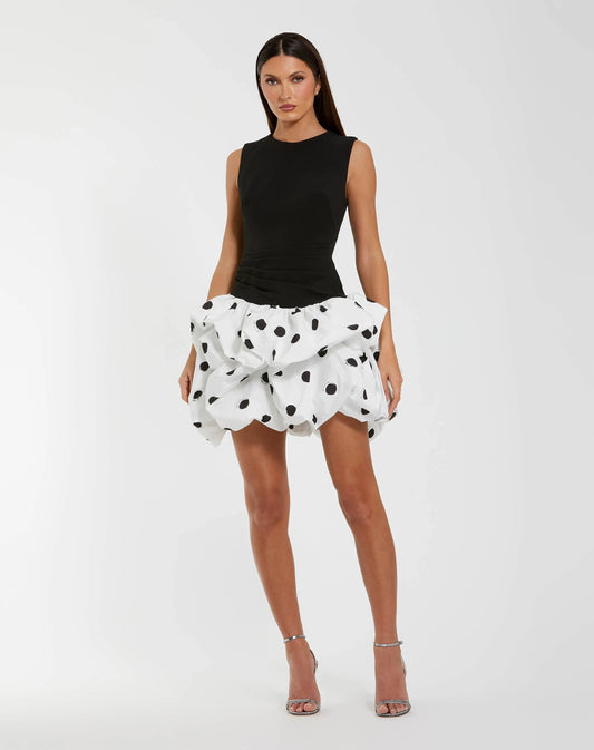 Black and White Polka Dot Bubble Skirt Mini Dress