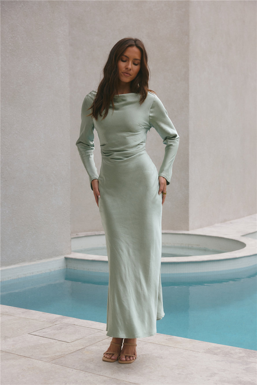 Forget Me Not Satin Maxi Dress Sage