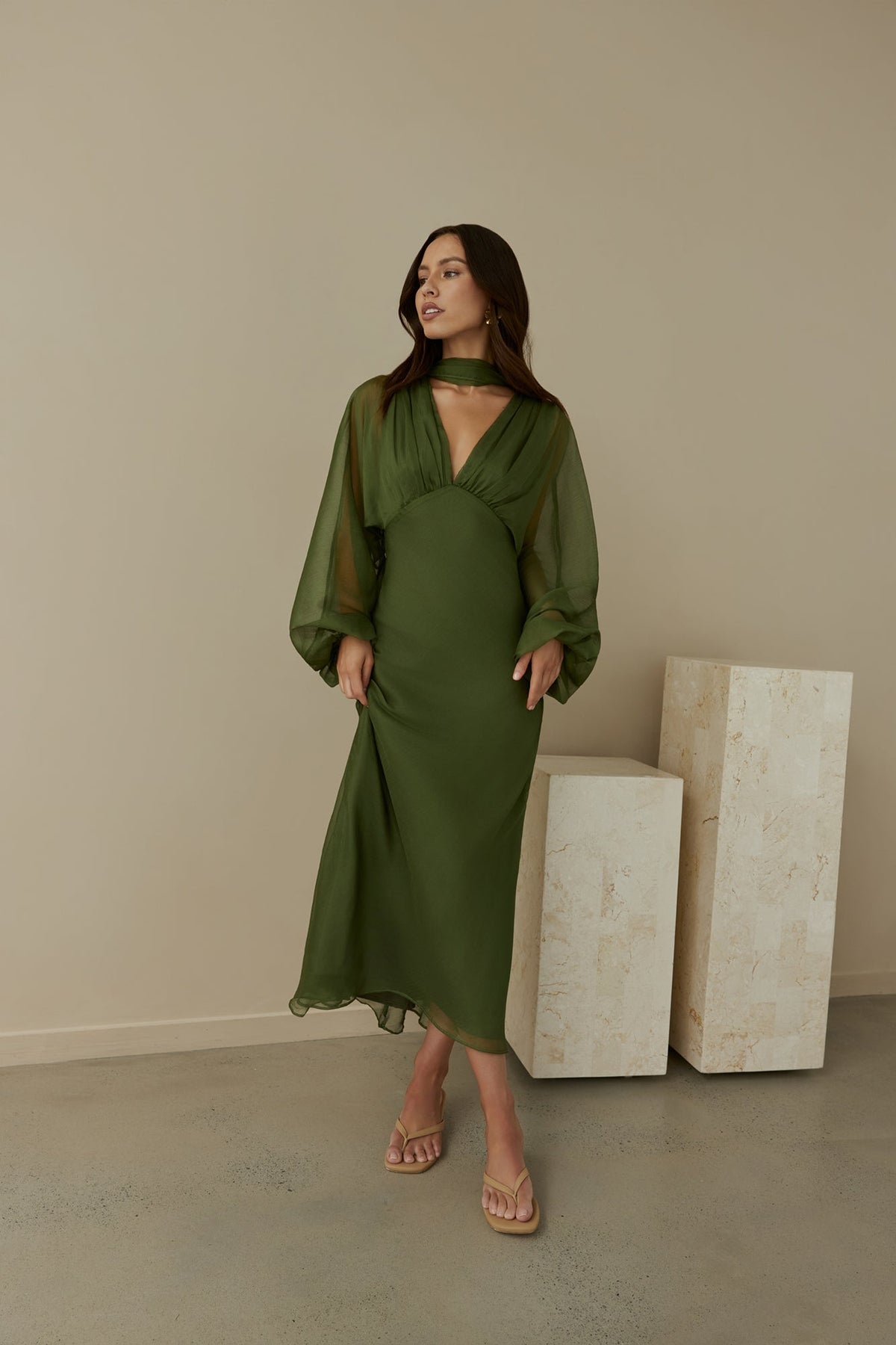 Our Nostalgia Long Sleeve Maxi Dress Green