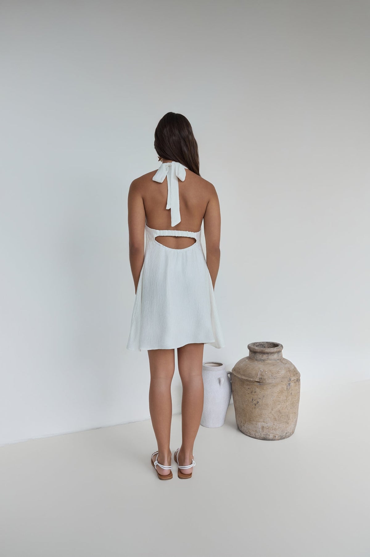 Swaying Shadows Halter Mini Dress White