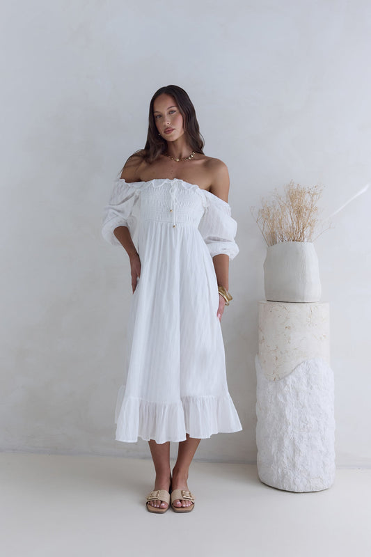 Loved By The Moon Midi Dress White