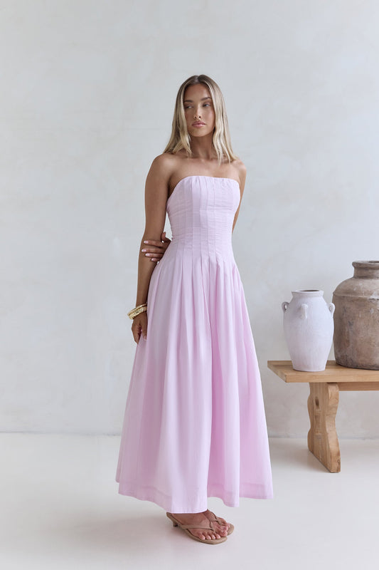 Sunshine Serenity Strapless Midi Dress Pink