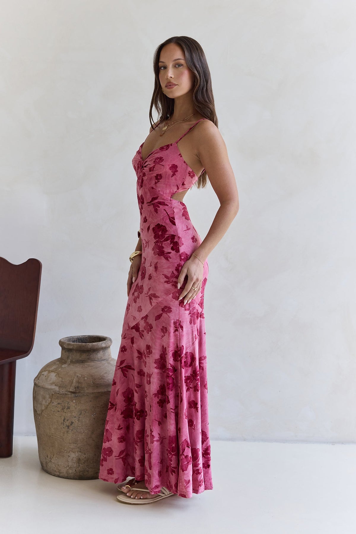 Bed Of Flowers Mesh Maxi Dress Pink