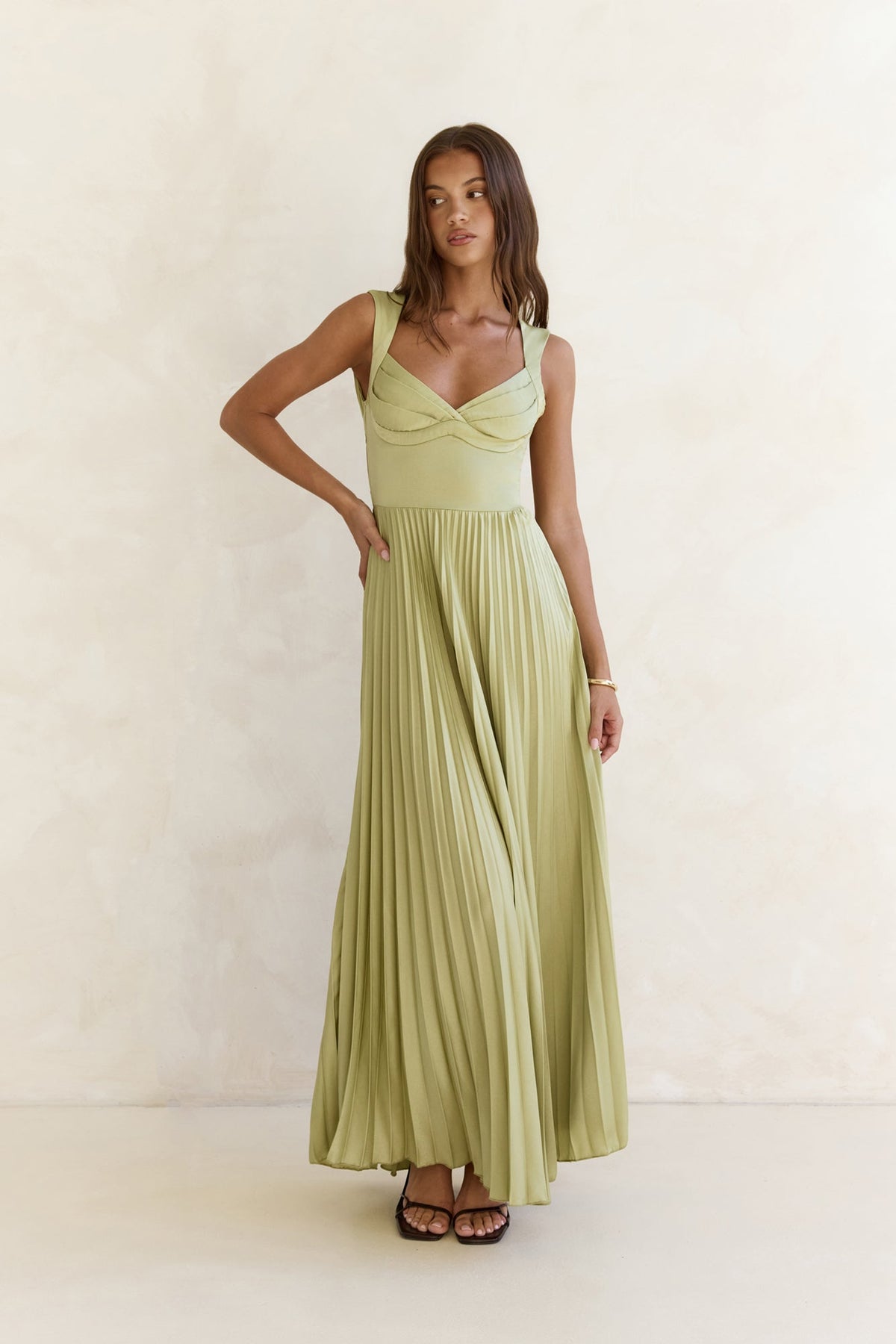 Song Of The Sky Plisse Maxi Dress Green
