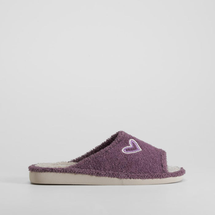 Zapatilla de casa abierta corazón morada COMFEET
