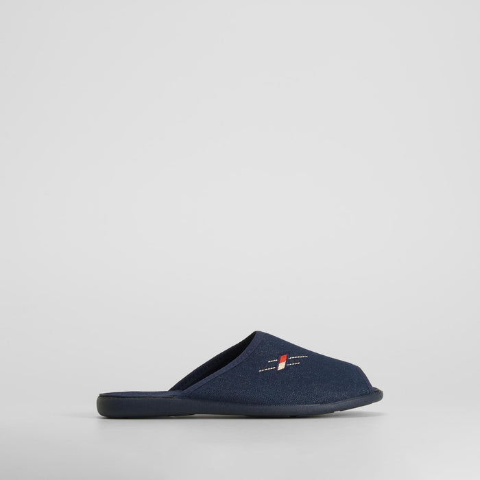 Zapatilla de casa abierta bordada azul OLYNE