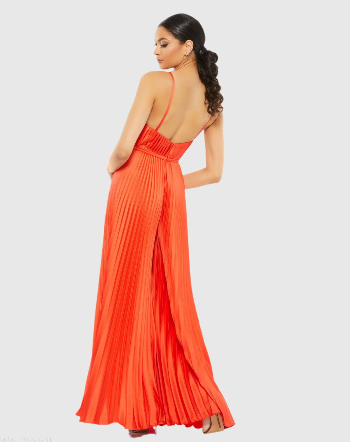 Orange Pleated Plunge Neck Wide Leg Jumpsuit