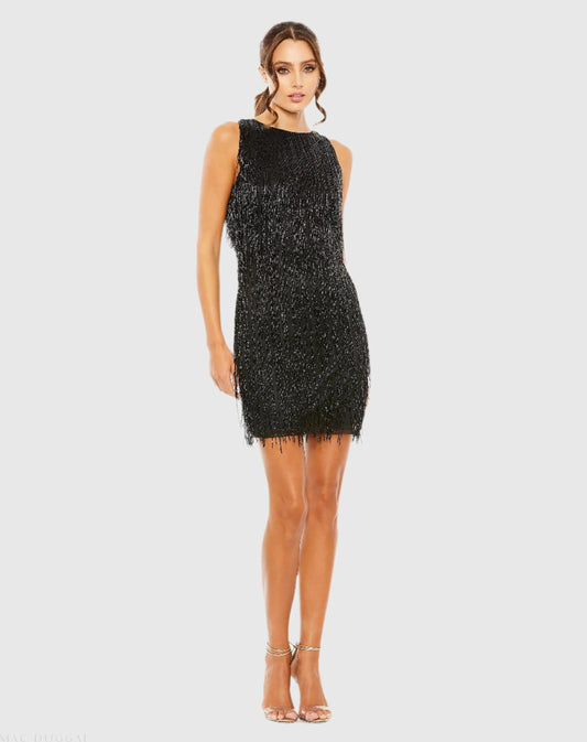 Black Beaded Fringe Mini Dress