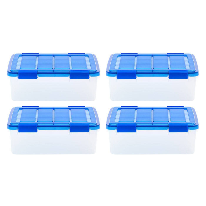 6.5 Gallon Clear Plastic Storage Boxes with Blue Lid, Pack of 4 - IRIS USA, Inc.