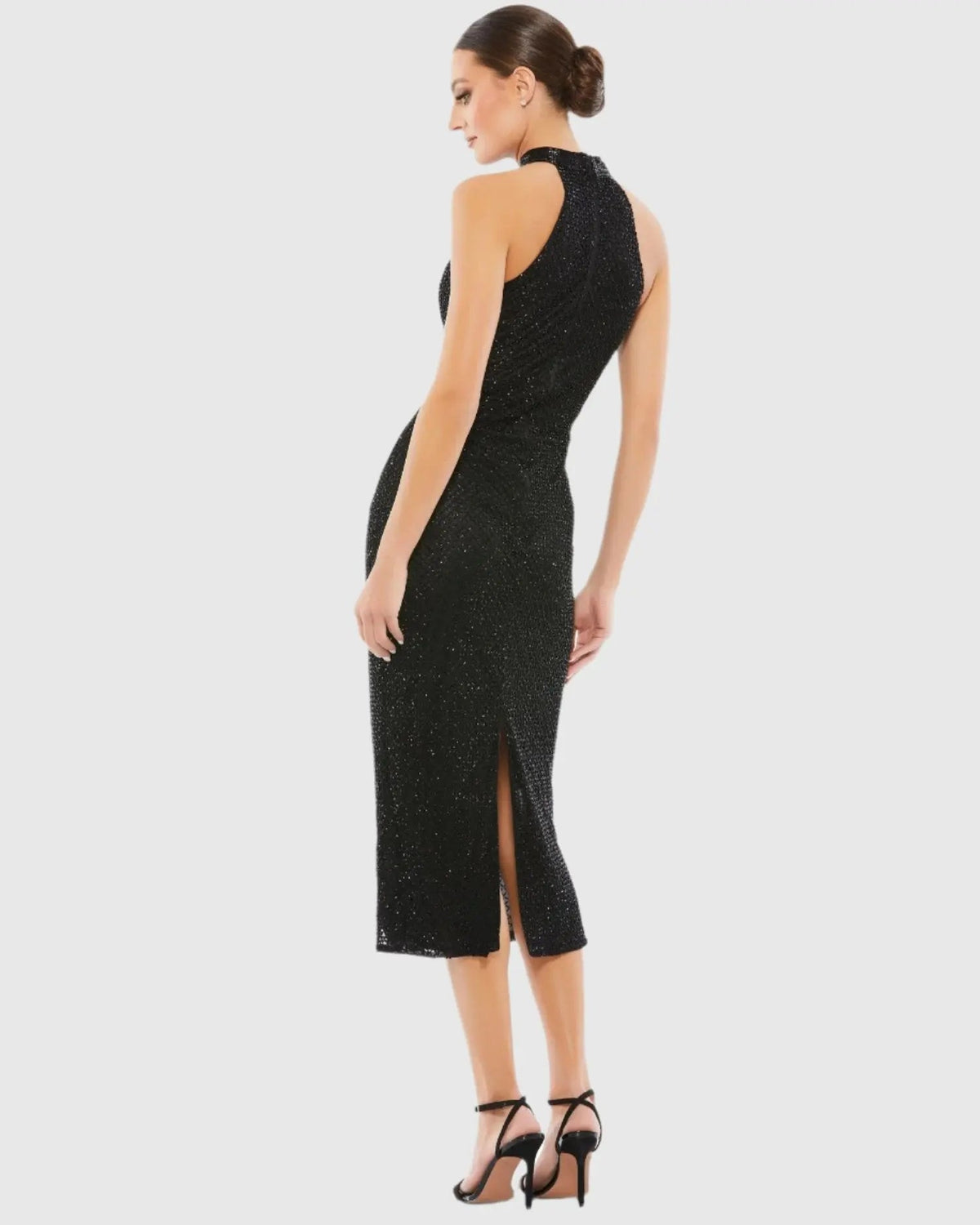 Black High Neck Halter Sleeveless Midi Dress