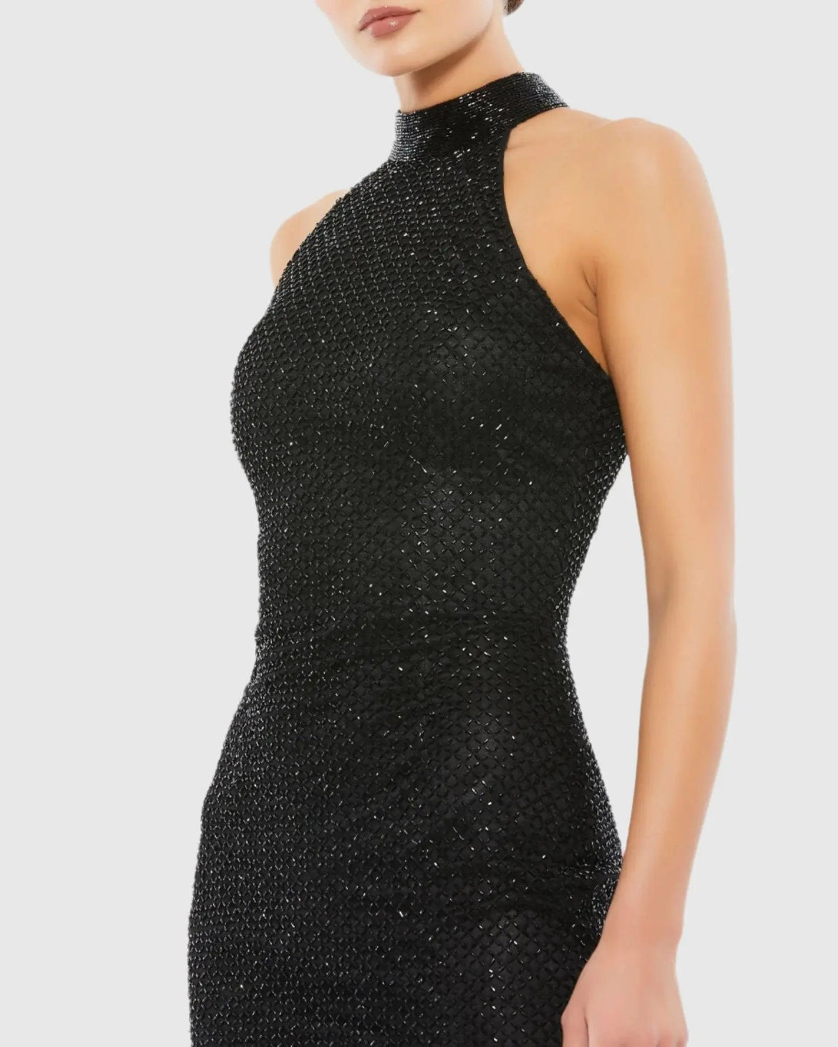 Black High Neck Halter Sleeveless Midi Dress