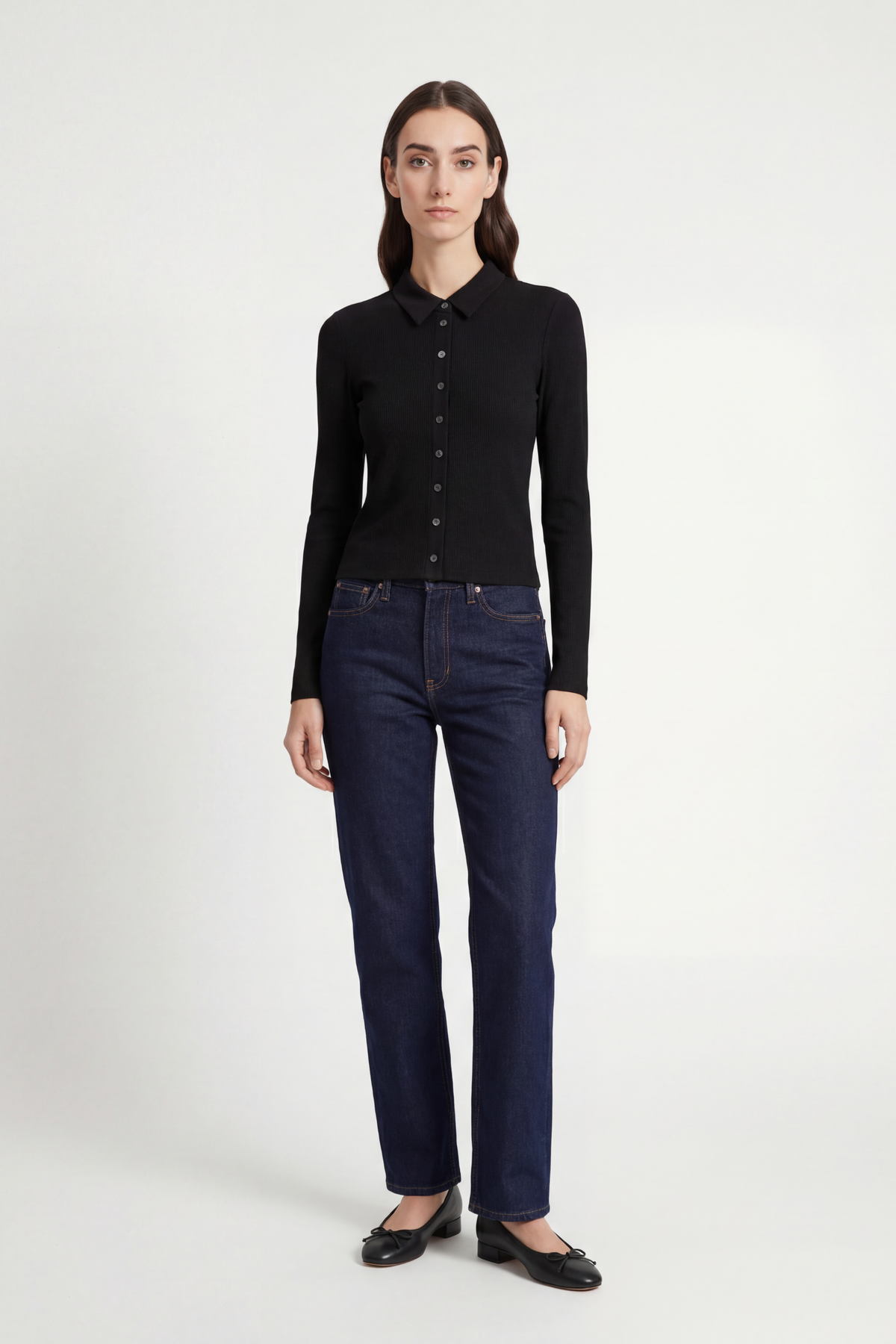 Amee Luxe Rib Long Sleeve Polo