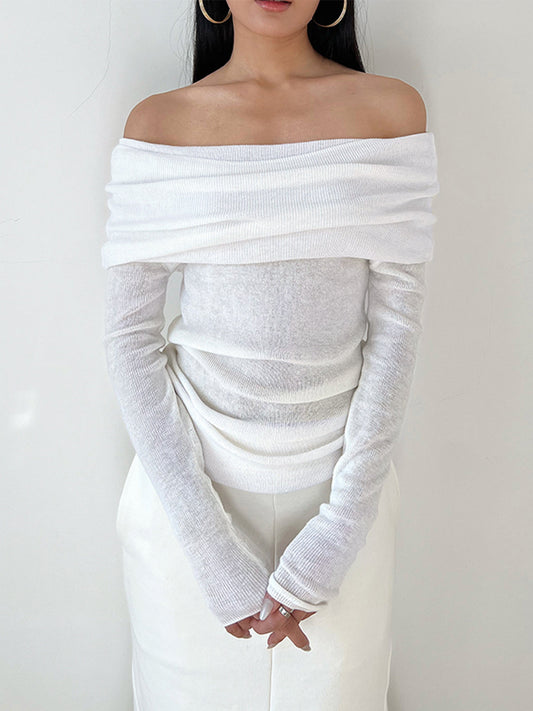 Semi-Sheer Overfold Off-Shoulder Shirt