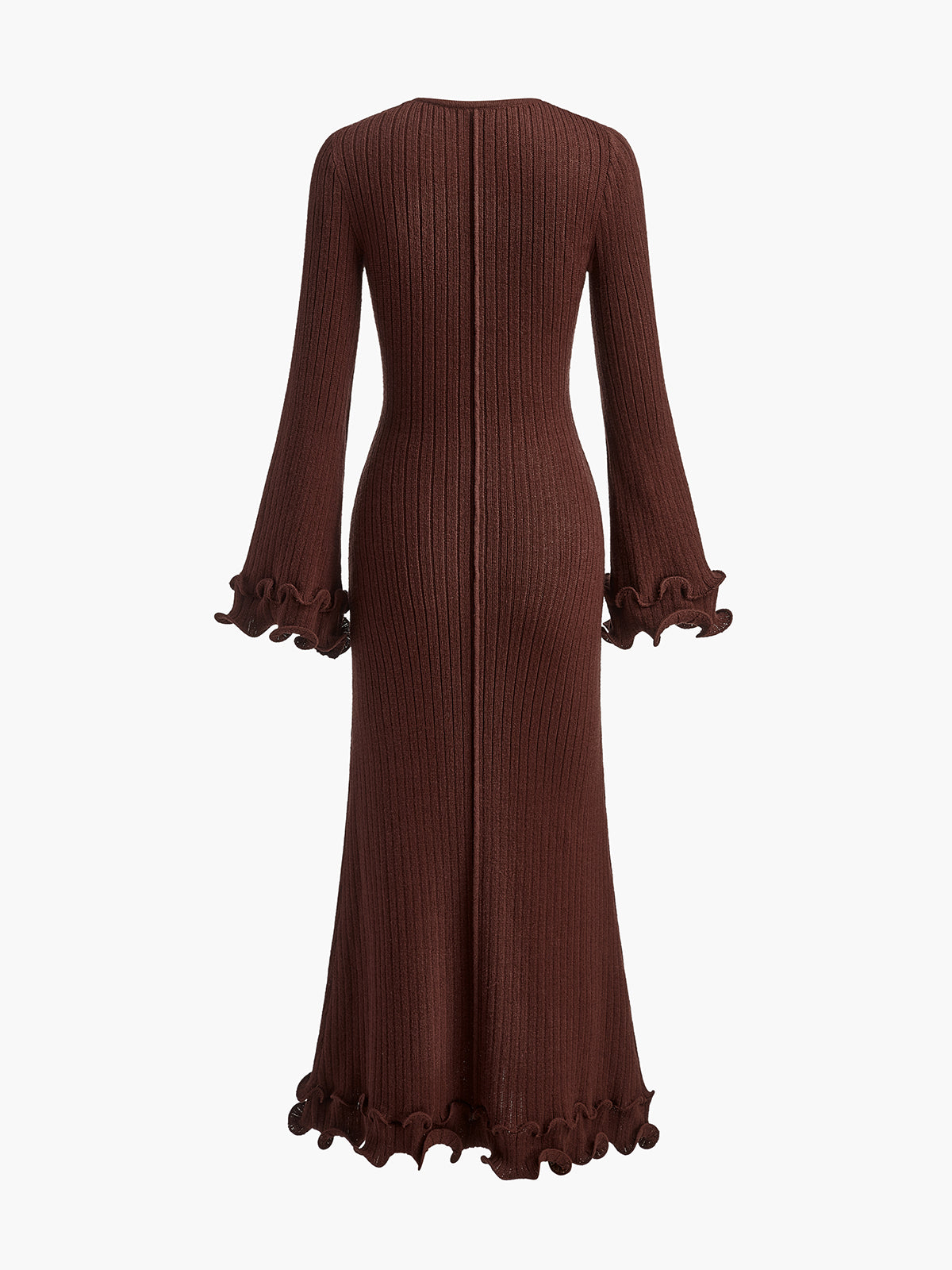 Semi-Sheer Piping Ruffle Drawstring Knit Dress