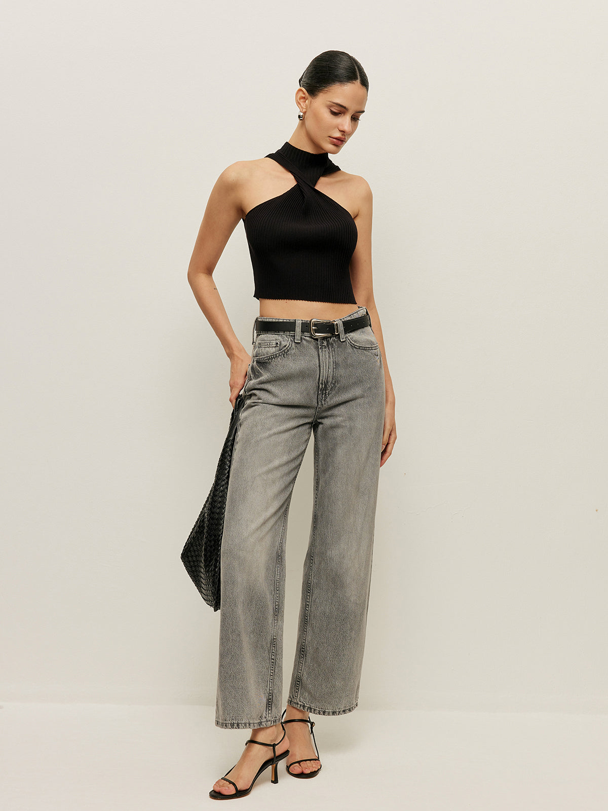 Ribbed Cross Halter Knit Top