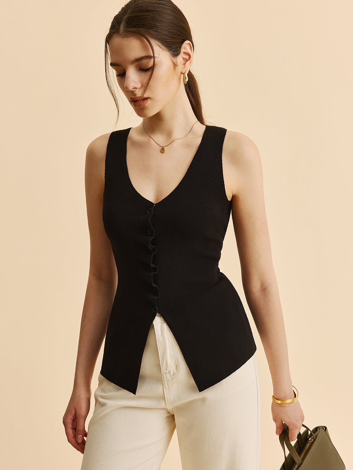 Lettuce Trim Split Sweater Vest