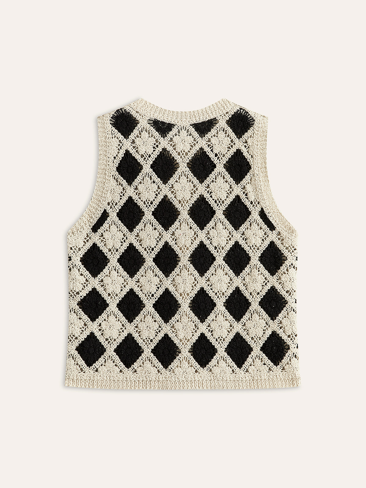 Embroidered Diamond Pattern Knit Vest