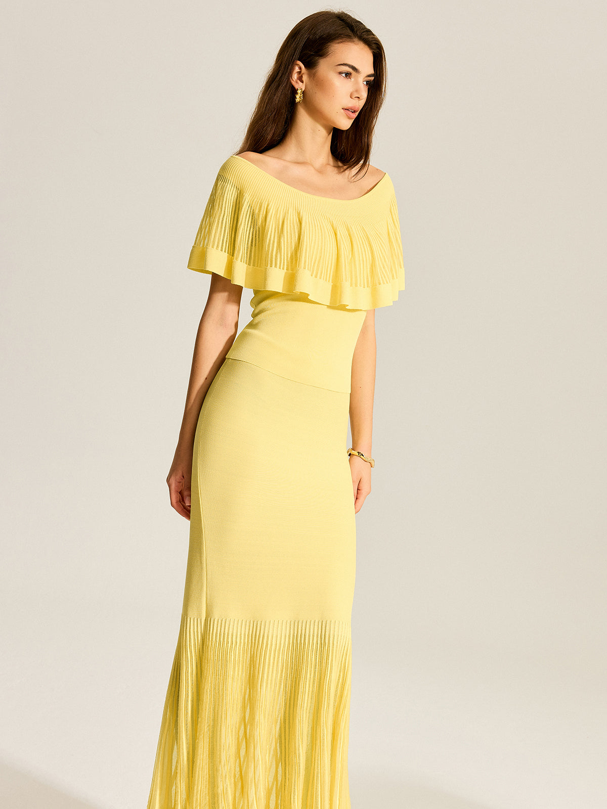 Tulle-Paneled Knitted Skirt