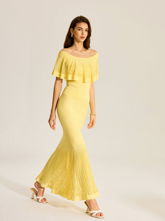 Tulle-Paneled Knitted Skirt