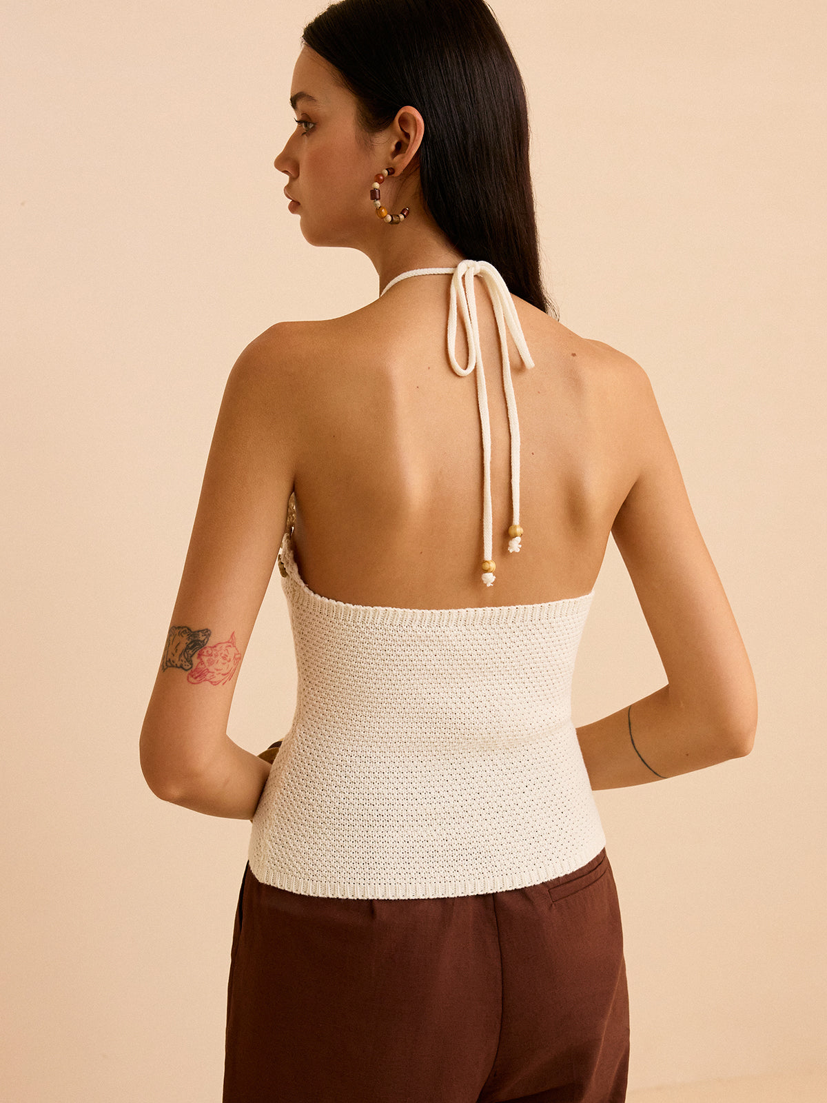 Crochet Halter Top with Floral Trim