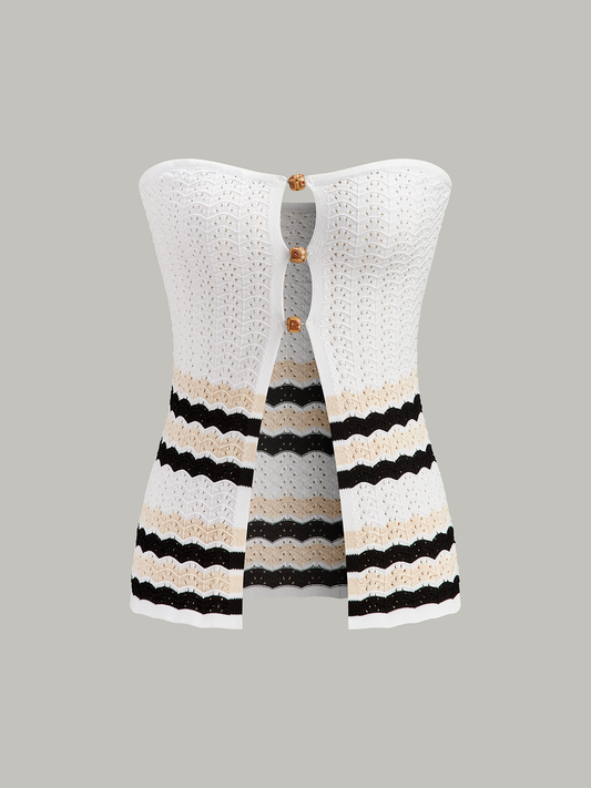 Striped Hem Strapless Knit Top