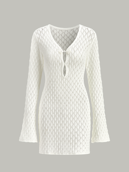 Sheer Knit Sweater Dress with Cut-Out Detail