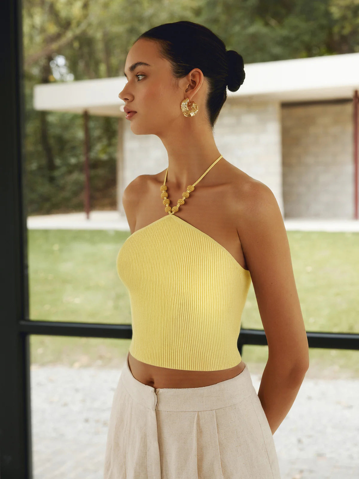 Ribbed Knit Halter Crop Top