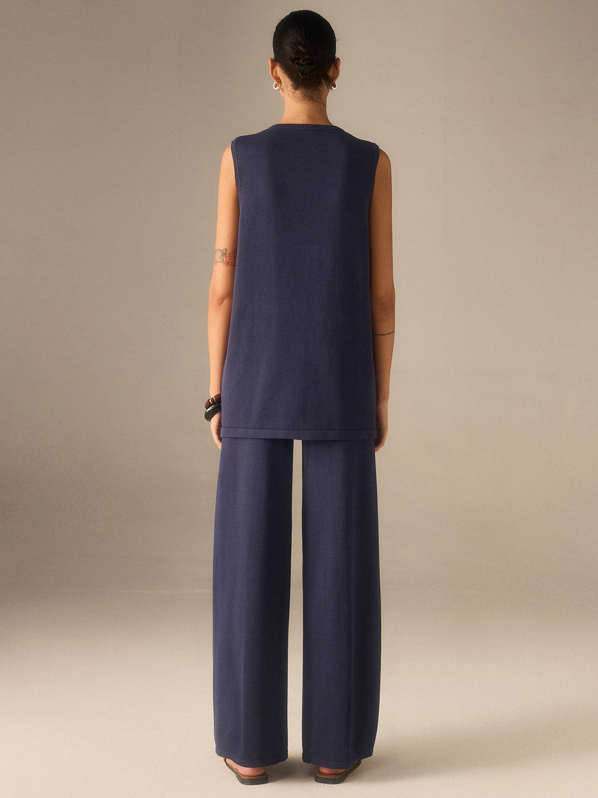 Golden Button Knit Vest Pants Set