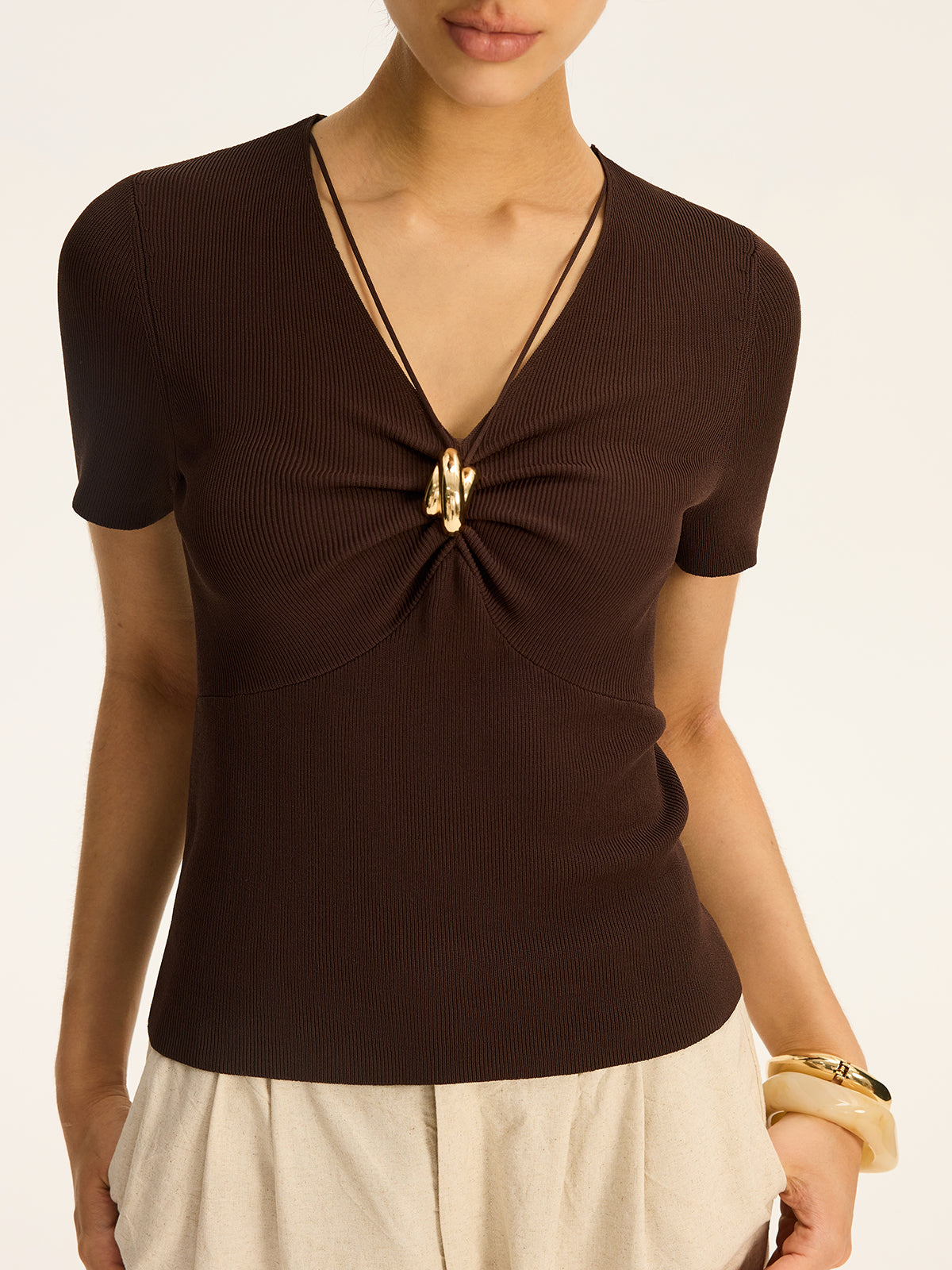 Metal Detail Ribbed Knit Top