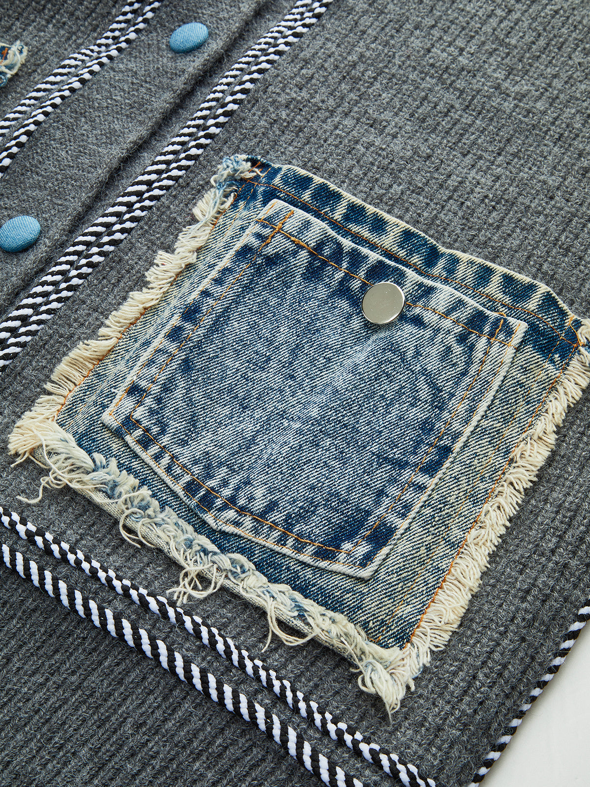 Contrast Trim Denim Panel Cardigan
