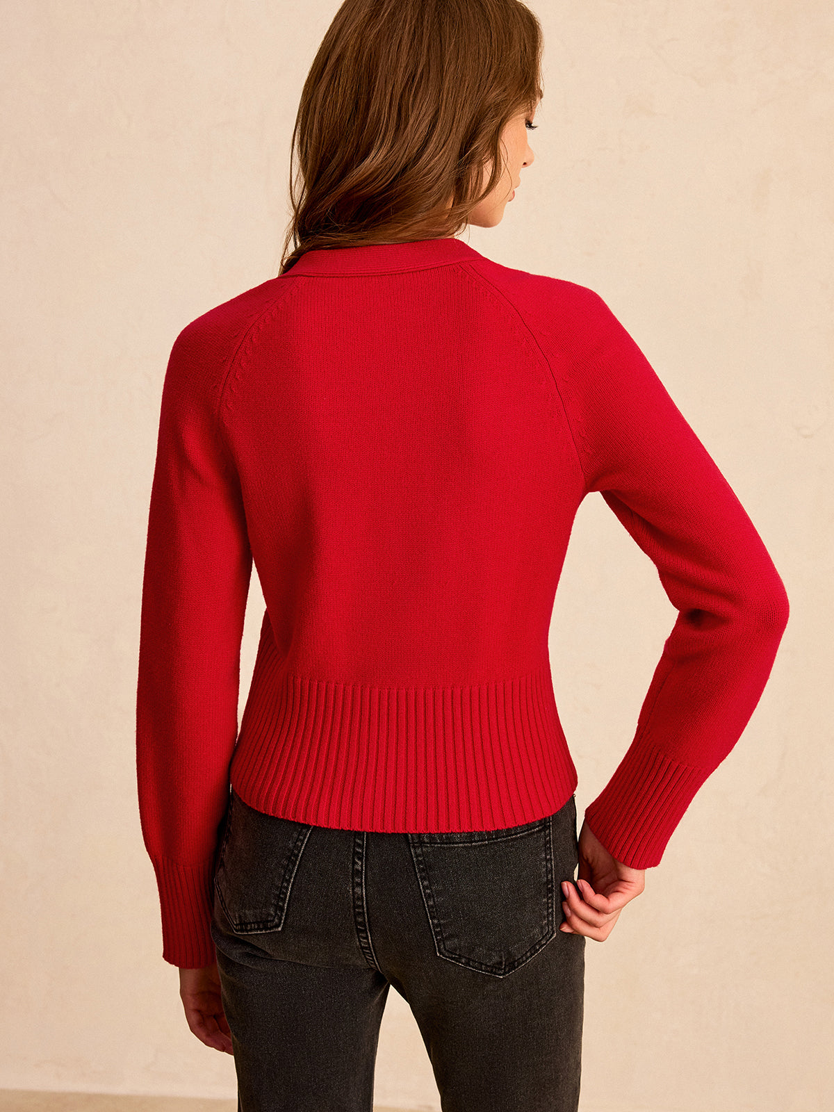 V-Neck Button-Front Knit Cardigan