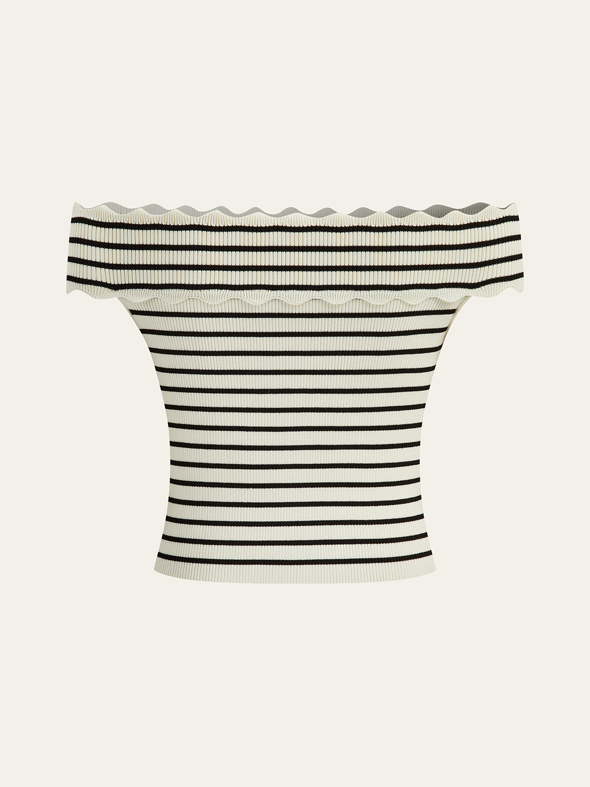 Striped Off-Shoulder Metal Button Knit Top